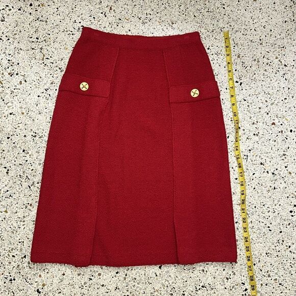Adolfo Saks Fifth Avenue red wool skirt suit jacket 6 medium m gold - Picture 8 of 14